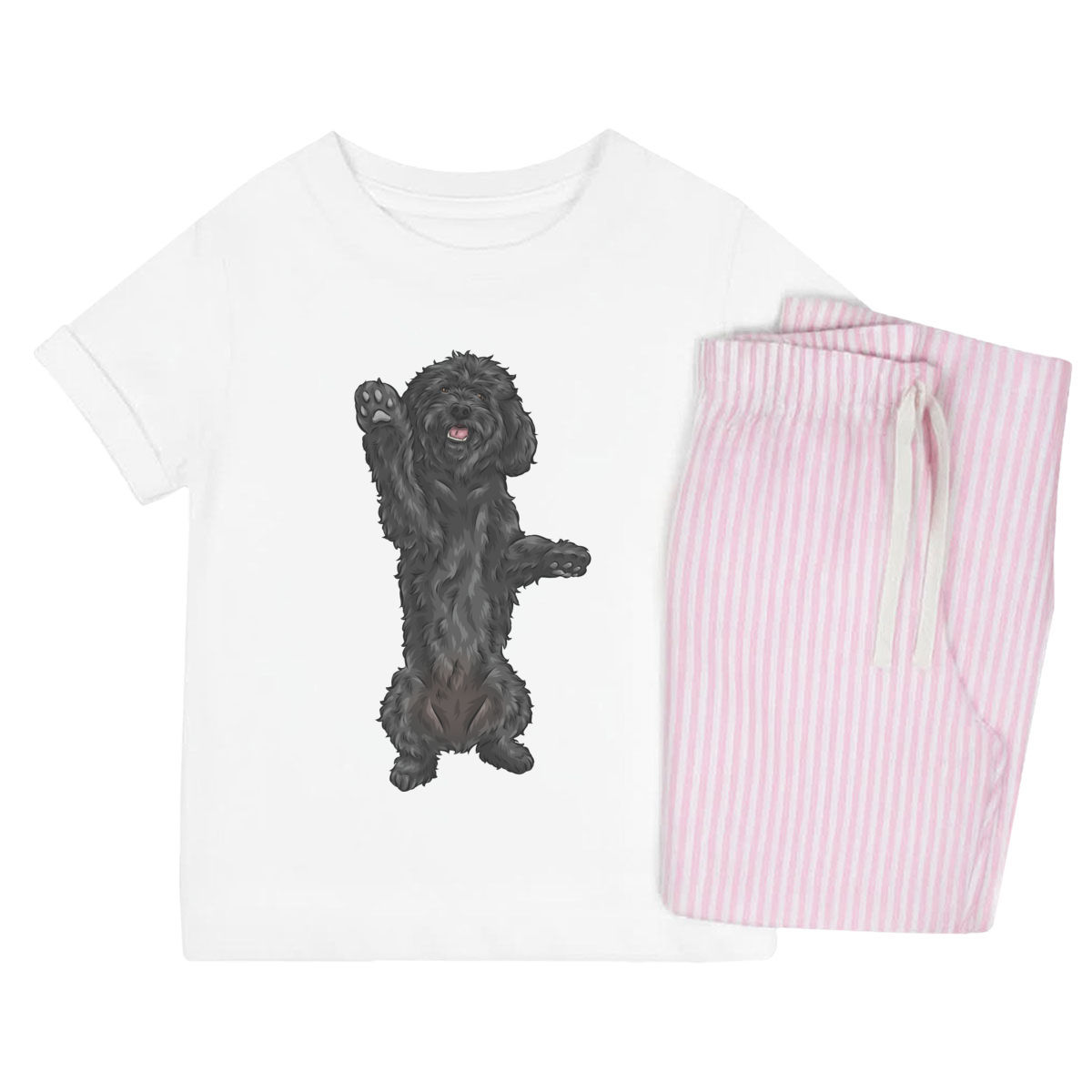 'Black Cockapoo' Kids Cotton Pyjama Set – Comfortable Children's Nightwear, Sleepwear and Loungewear - Black Doodle Dog Begging Pose - Unisex for Boys and Girls - Pink, 11-13 Years
