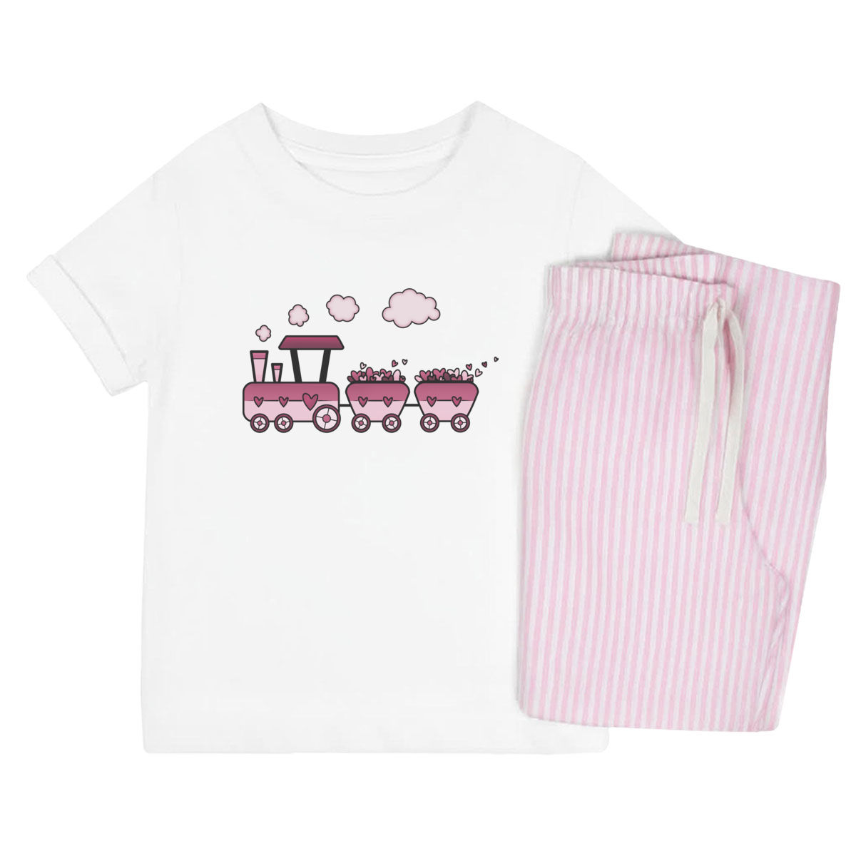 'Love Train' Kids Cotton Pyjama Set – Comfortable Children's Nightwear, Sleepwear and Loungewear -  Unisex for Boys and Girls - Pink, 11-13 Years (KP00313484)