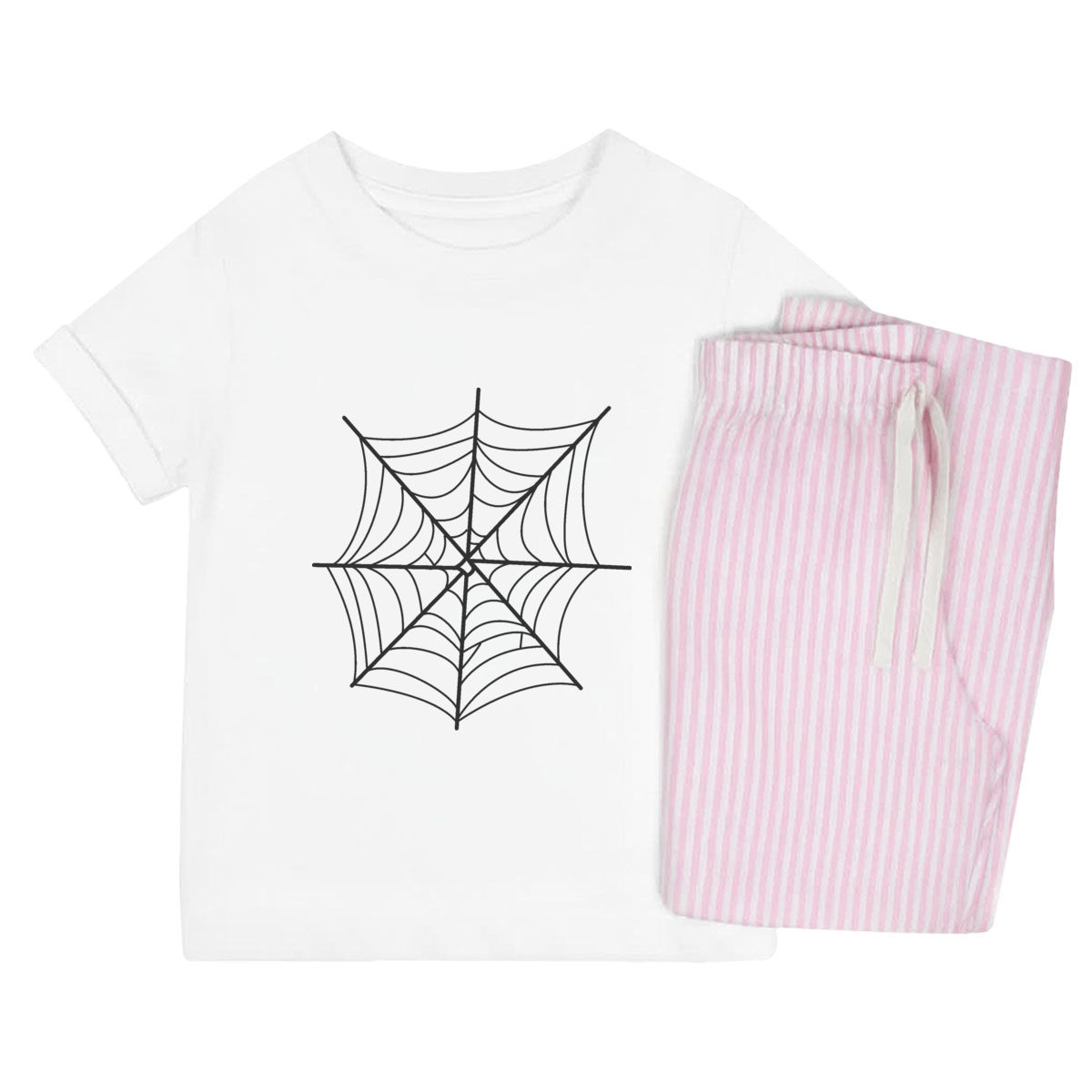'Spider's Web' Kids Cotton Pyjama Set – Comfortable Children's Nightwear, Sleepwear and Loungewear -  Unisex for Boys and Girls - Pink, 5-6 Years (KP00224267)