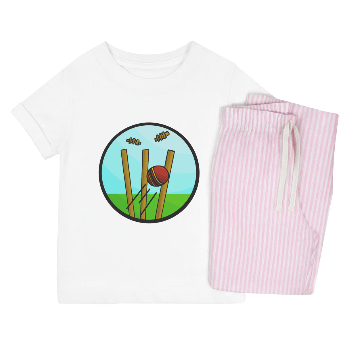 'Cricket Wickets' Kids Cotton Pyjama Set – Comfortable Children's Nightwear, Sleepwear and Loungewear -  Unisex for Boys and Girls - Pink, 5-6 Years (KP00265520)