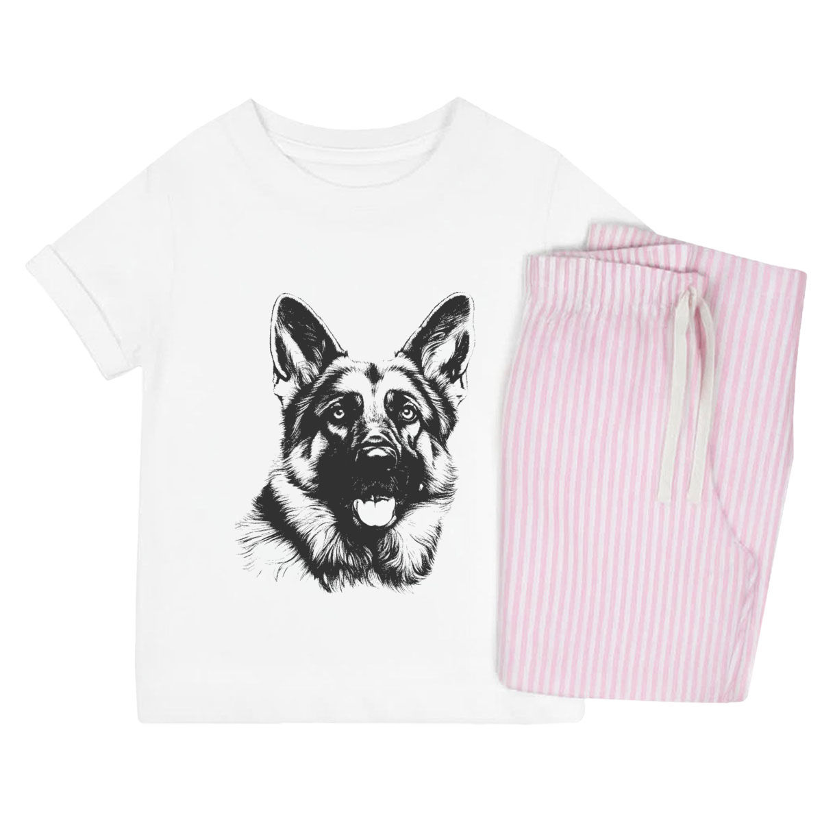 'German Shepherd dog' Kids Cotton Pyjama Set – Comfortable Children's Nightwear, Sleepwear and Loungewear -  Unisex for Boys and Girls - Pink, 5-6 Years (KP00318098)