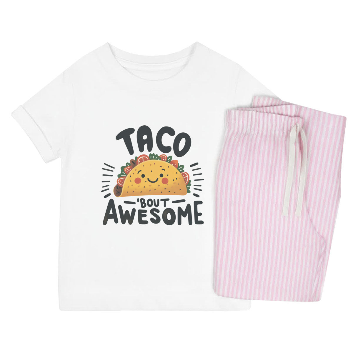 'Awesome Taco' Kids Cotton Pyjama Set - Pink, 5-6 Years - Children's Nightwear / Sleepwear for Boys and Girls (KP00355728)