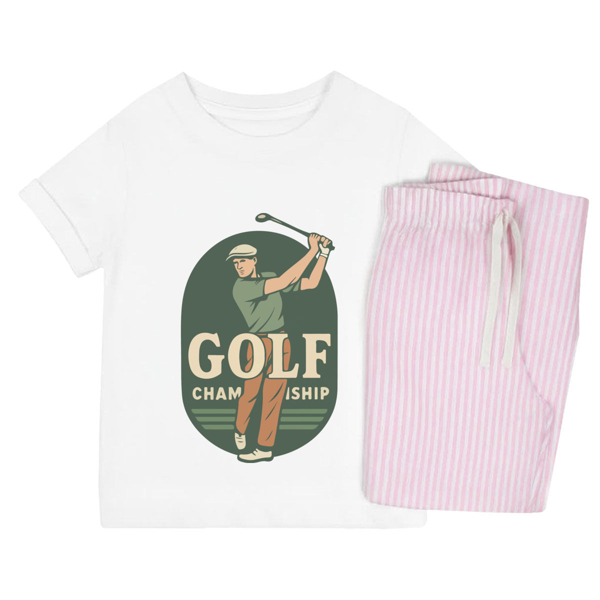 'Golf Championship' Kids Cotton Pyjama Set – Comfortable Children's Nightwear, Sleepwear and Loungewear -  Unisex for Boys and Girls - Pink, 5-6 Years (KP00398250)