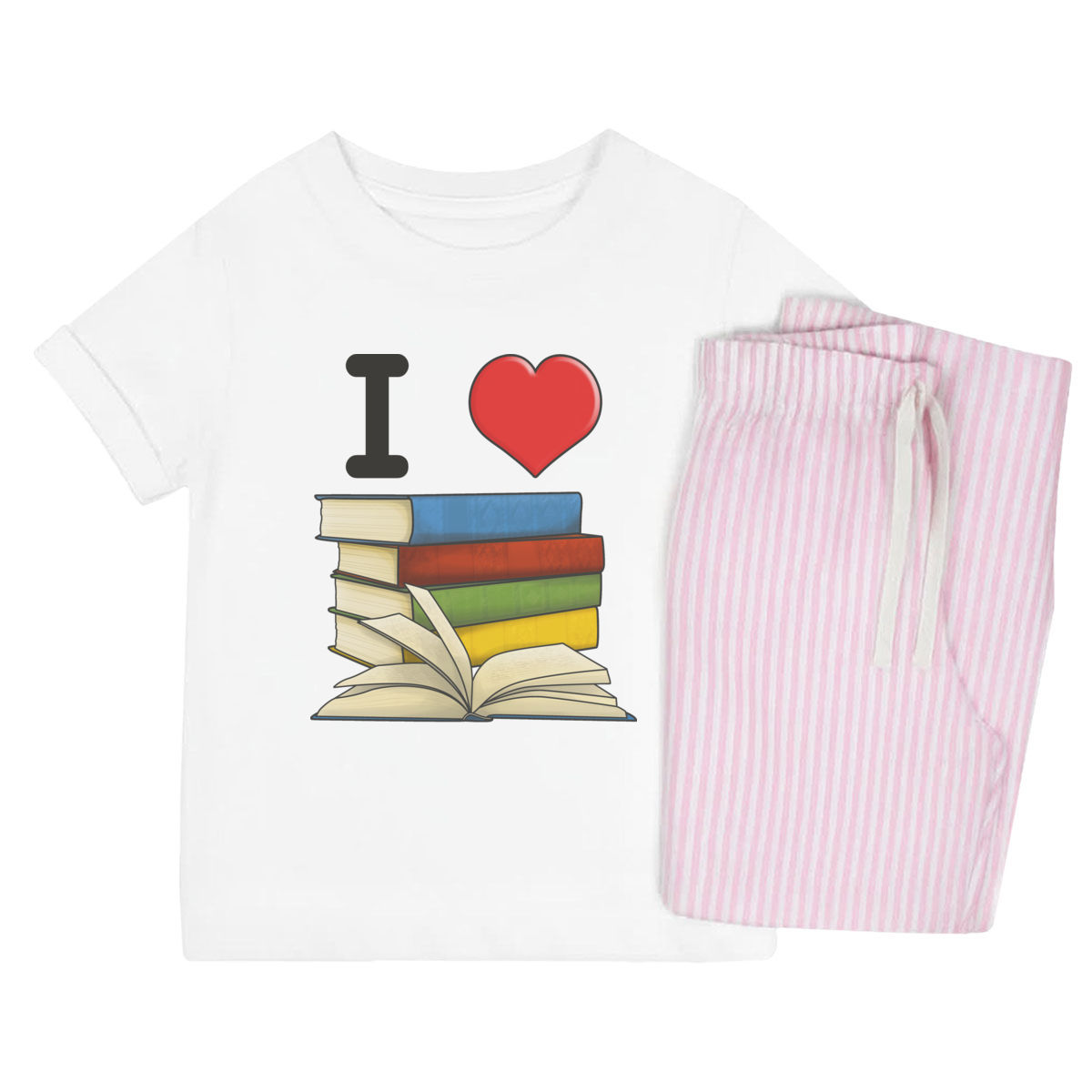 'I Love Books' Kids Cotton Pyjama Set - Pink, 9-10 Years - Children's Nightwear / Sleepwear for Boys and Girls (KP00293791)
