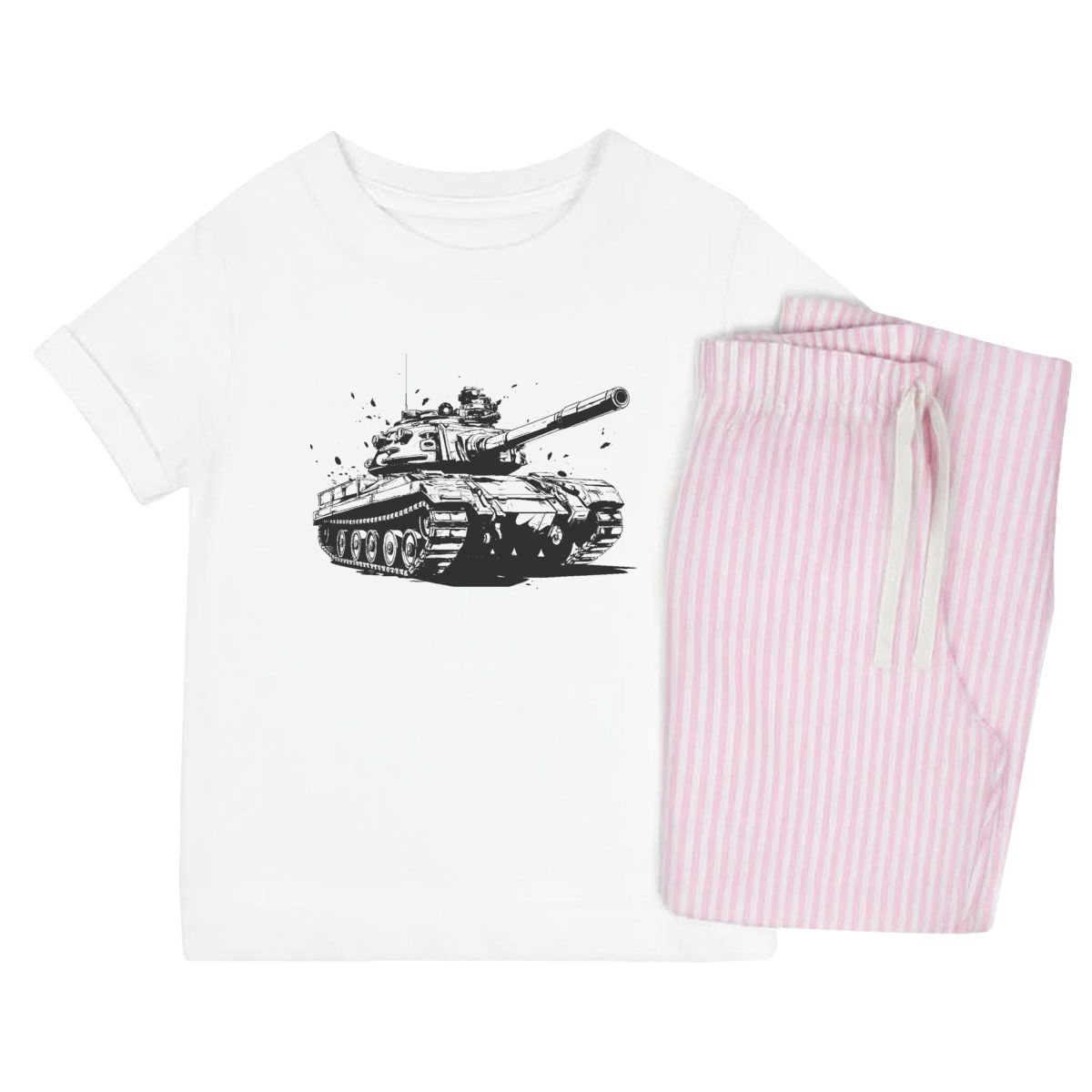'Army tank' Kids Cotton Pyjama Set - Pink, 9-10 Years - Children's Nightwear / Sleepwear for Boys and Girls (KP00318802)
