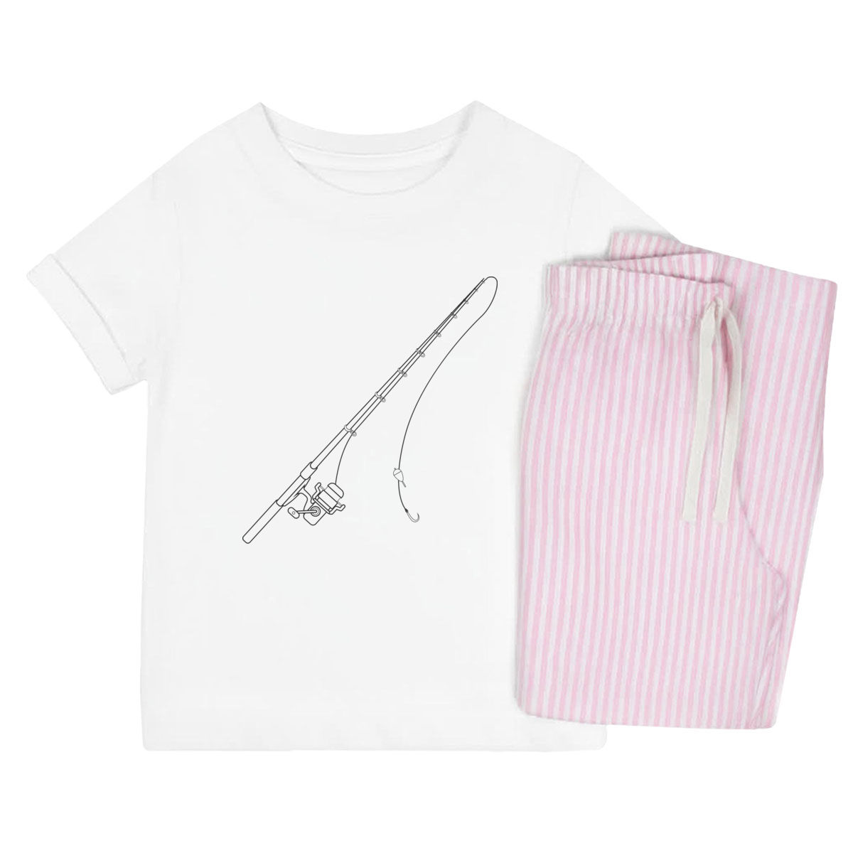 'Fishing Rod' Kids Cotton Pyjama Set - Pink, 9-10 Years - Children's Nightwear / Sleepwear for Boys and Girls (KP00324058)