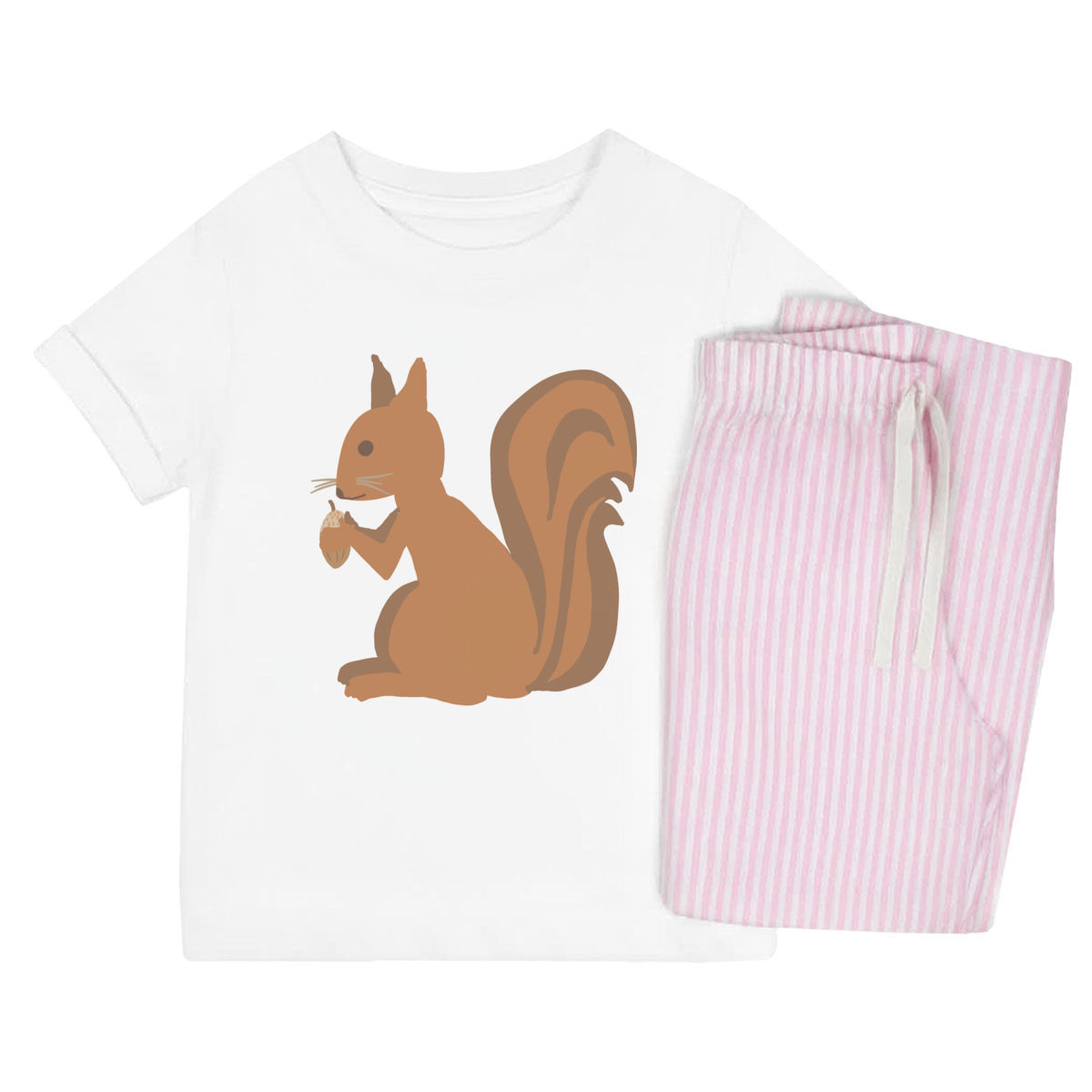 'Squirrel With Acorn' Kids Cotton Pyjama Set - Pink, 9-10 Years - Children's Nightwear / Sleepwear for Boys and Girls (KP00357728)