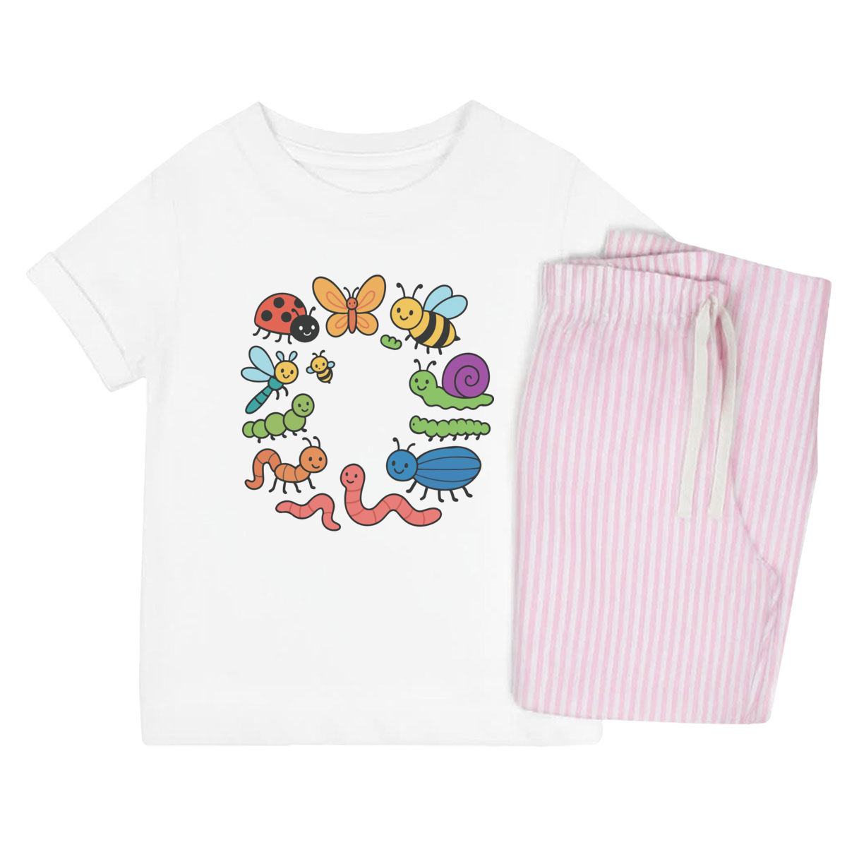 'Adorable Insects' Kids Cotton Pyjama Set - Pink, 9-10 Years - Children's Nightwear / Sleepwear for Boys and Girls (KP00392304)