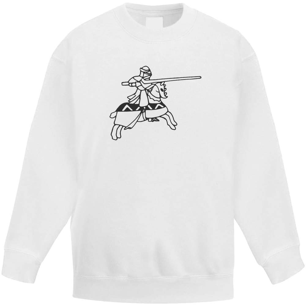 'Jousting Knight' Kids Sweatshirt / Jumper - White, 12-13 Years - Childrens Top for School, Sports, Play and Outdoor Wear (KW00035297)