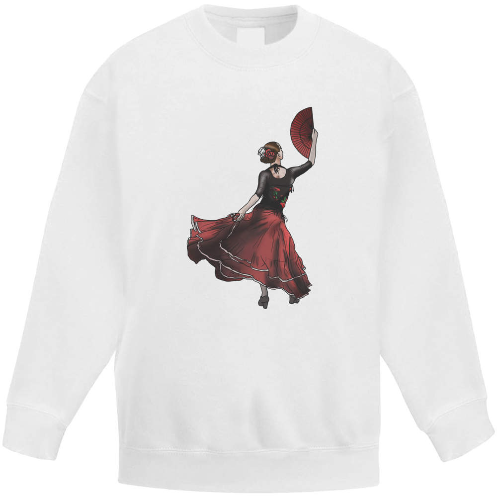 'Flamenco Dancer' Kids Sweatshirt / Jumper - White, 12-13 Years - Childrens Top for School, Sports, Play and Outdoor Wear (KW00071699)