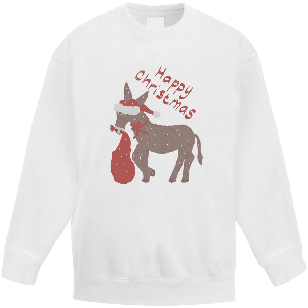 'Donkey & Christmas Gifts' Kids Sweatshirt / Jumper - White, 12-13 Years - Childrens Top for School, Sports, Play and Outdoor Wear (KW00179772)