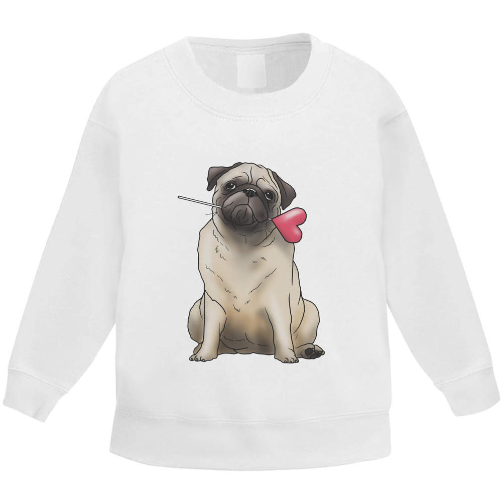 'Pug With Heart Lolly' Kid's Sweatshirt / Sweater / Jumper (KW031276)