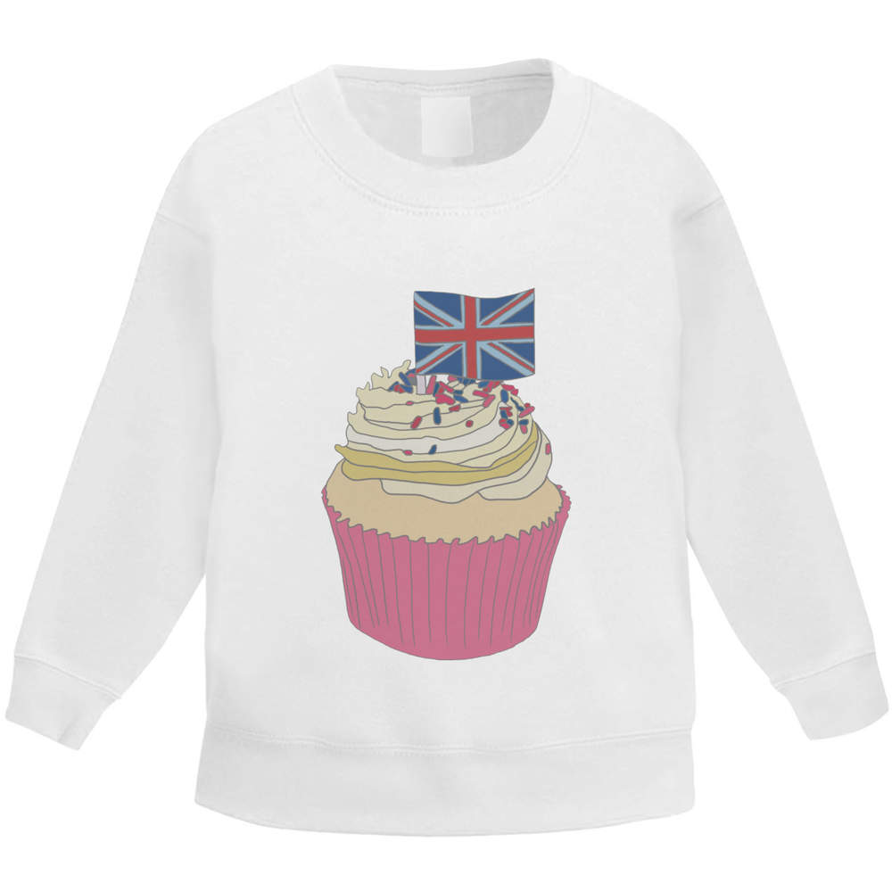 'Cupcake & Union Jack Flag' Kids Sweatshirt / Jumper - Childrens Sweatshirt for School, Sports, Play and Outdoor Wear (KW035154)