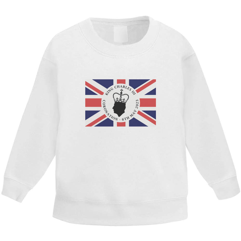 'King Charles Coronation Union Jack Flag' Kid's Sweatshirt / Jumper (3-4 Years) (KW00116546)