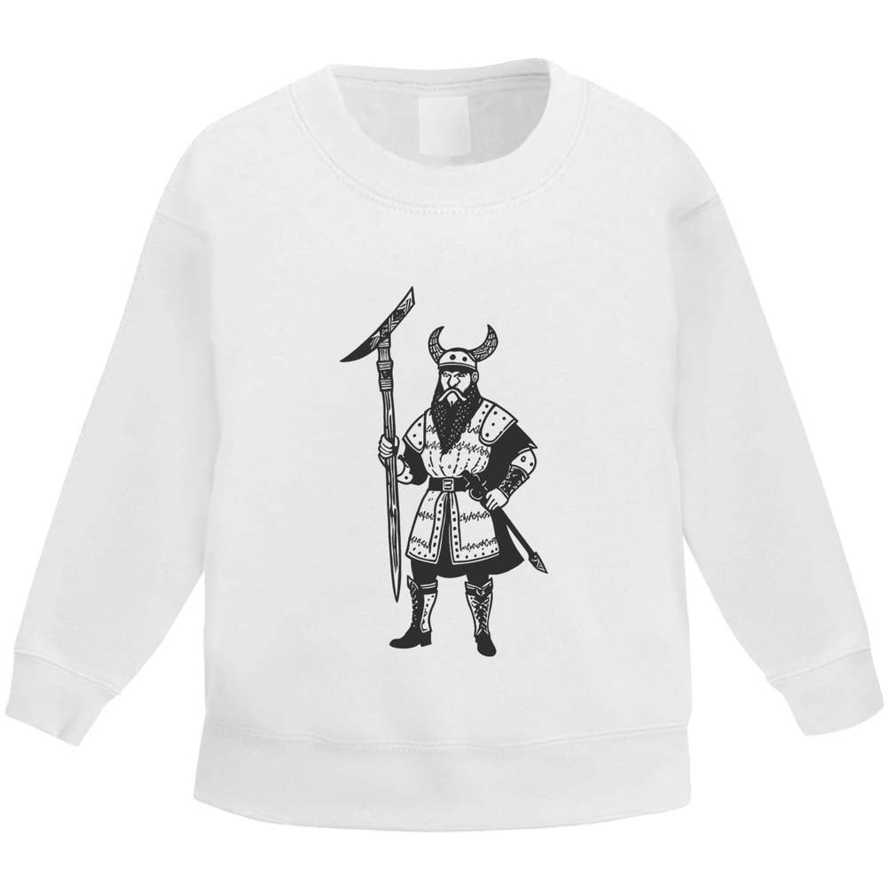 'Viking Warrior & Axe' Kids Sweatshirt / Jumper - White, 3-4 Years - Childrens Top for School, Sports, Play and Outdoor Wear (KW00145748)