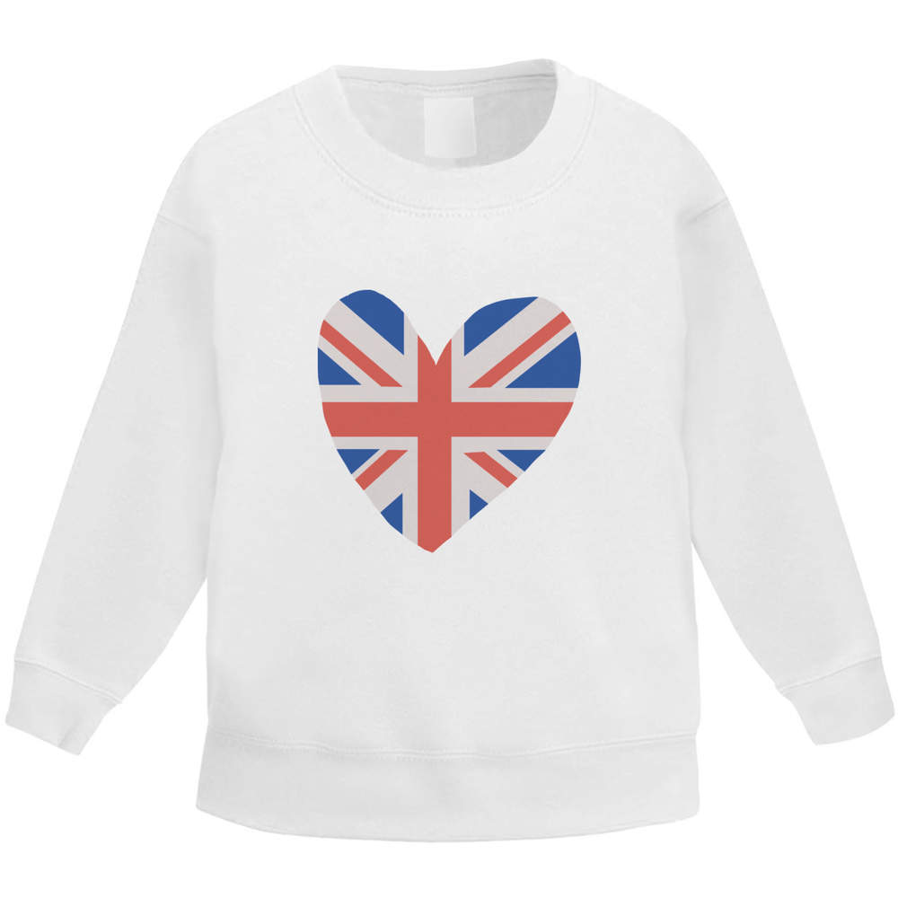 'Union Jack Heart' Kids Sweatshirt / Jumper - Childrens Sweatshirt for School, Sports, Play and Outdoor Wear (KW048982)
