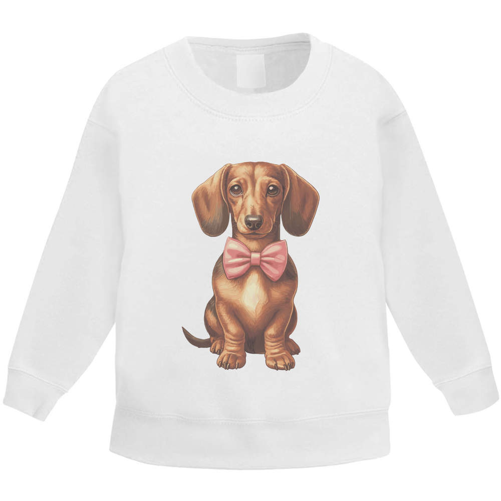 'Dachsund With Pink Bow Tie' Kid's Sweatshirt / Sweater / Jumper (KW049567)