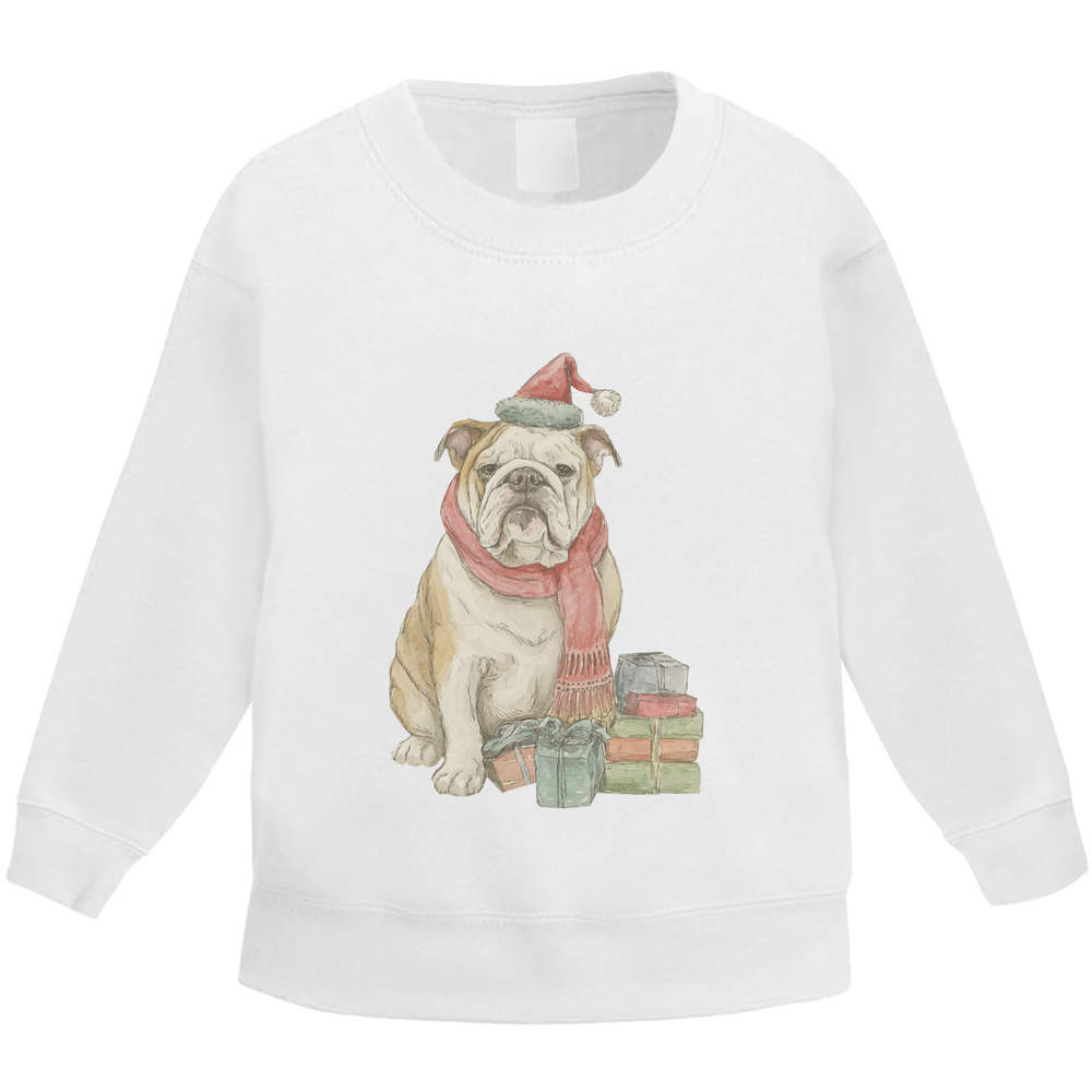 'Christmas Bulldog & Gifts' Kids Sweatshirt / Jumper - Childrens Sweatshirt for School, Sports, Play and Outdoor Wear (KW055746)