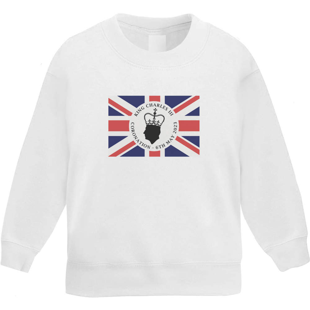 'King Charles Coronation Union Jack Flag' Kid's Sweatshirt / Jumper (5-6 Years) (KW00116547)