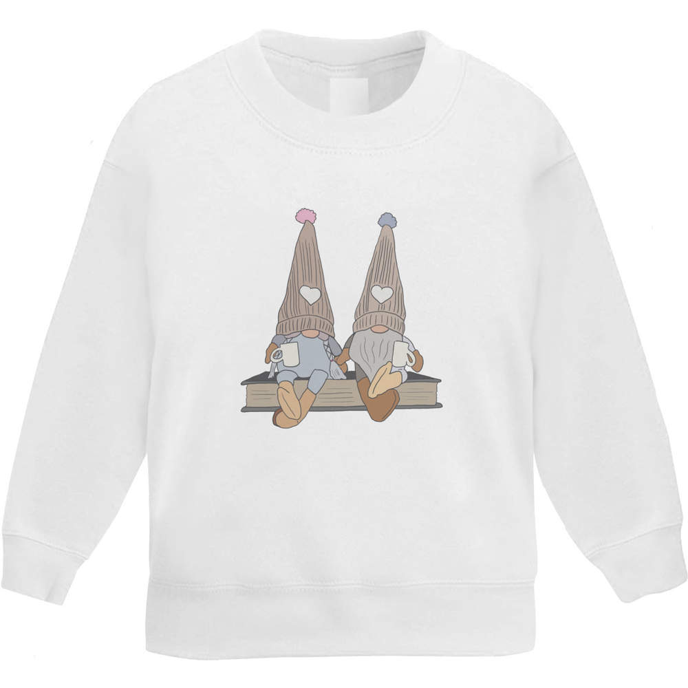 'Coffee Drinking Gonks ' Kids Sweatshirt / Jumper - White, 5-6 Years - Childrens Top for School, Sports, Play and Outdoor Wear (KW00129879)