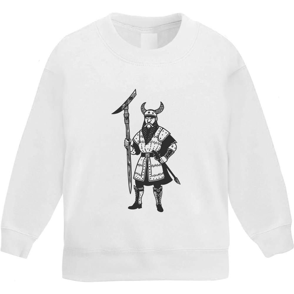 'Viking Warrior & Axe' Kids Sweatshirt / Jumper - White, 5-6 Years - Childrens Top for School, Sports, Play and Outdoor Wear (KW00145749)