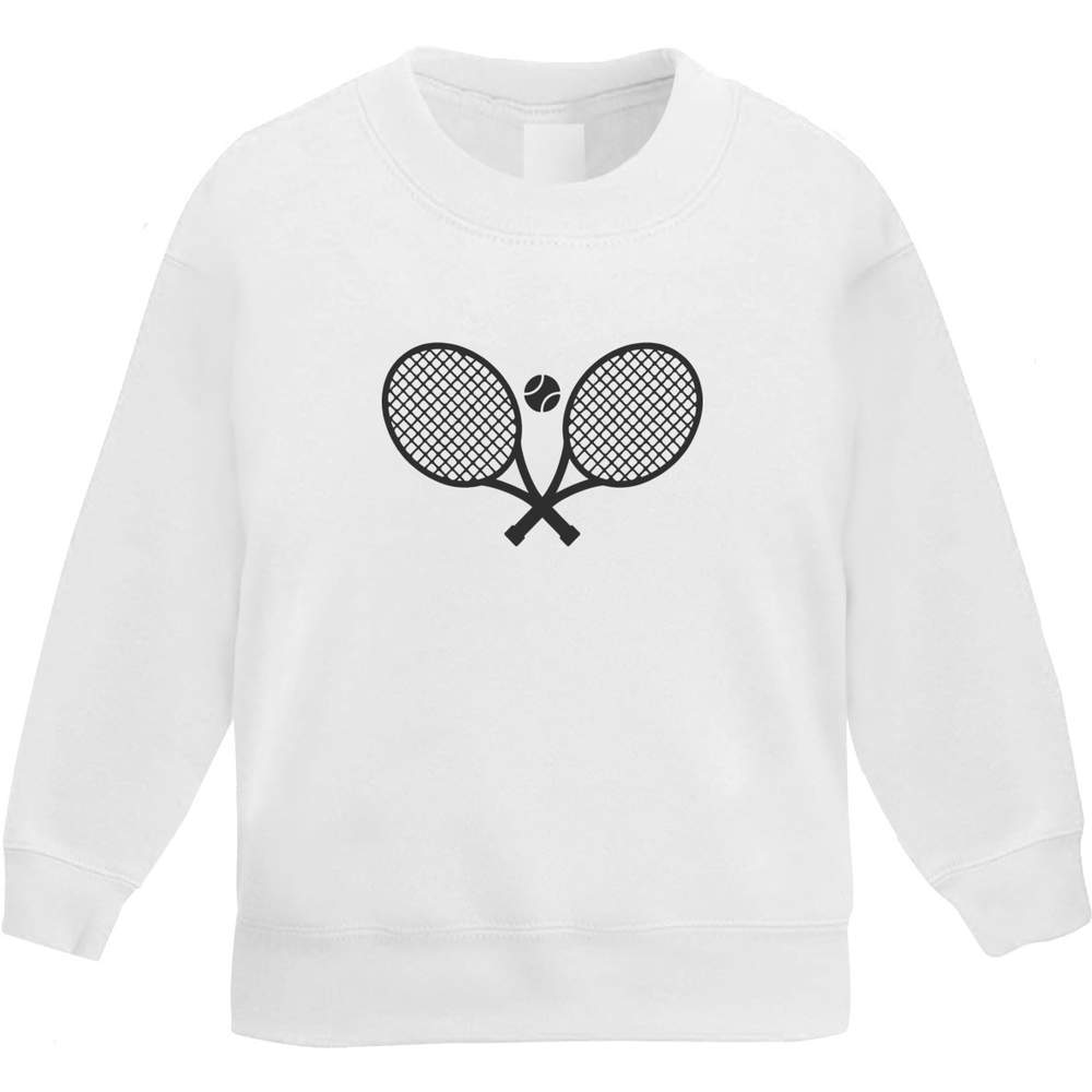 'Tennis Rackets And Ball' Kids Sweatshirt / Jumper - White, 5-6 Years - Childrens Top for School, Sports, Play and Outdoor Wear (KW00153141)
