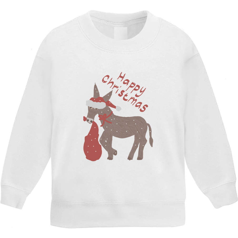 'Donkey & Christmas Gifts' Kids Sweatshirt / Jumper - White, 5-6 Years - Childrens Top for School, Sports, Play and Outdoor Wear (KW00179769)