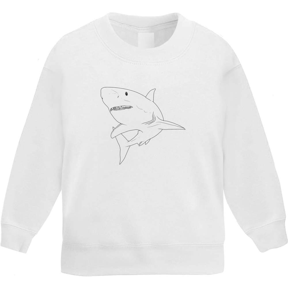 'Great White Shark' Kids Sweatshirt / Jumper - White, 5-6 Years - Childrens Top for School, Sports, Play and Outdoor Wear (KW00198464)