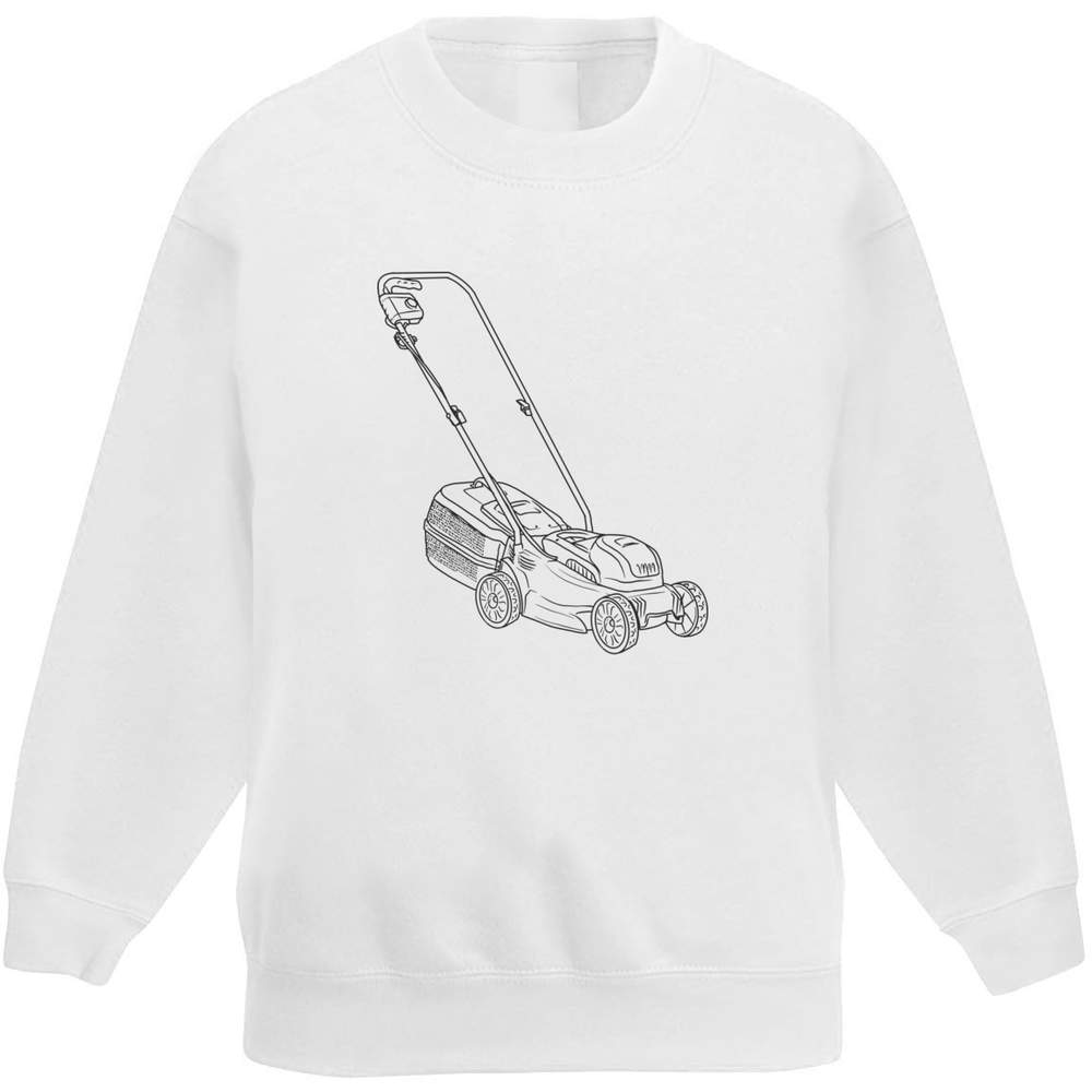 'Lawnmower' Kids Sweatshirt / Jumper - White, 7-8 Years - Childrens Top for School, Sports, Play and Outdoor Wear (KW00083277)