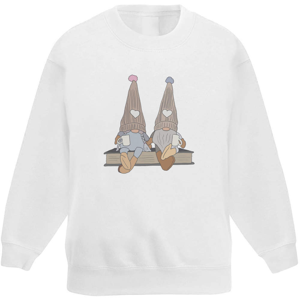 'Coffee Drinking Gonks ' Kids Sweatshirt / Jumper - White, 7-8 Years - Childrens Top for School, Sports, Play and Outdoor Wear (KW00129880)