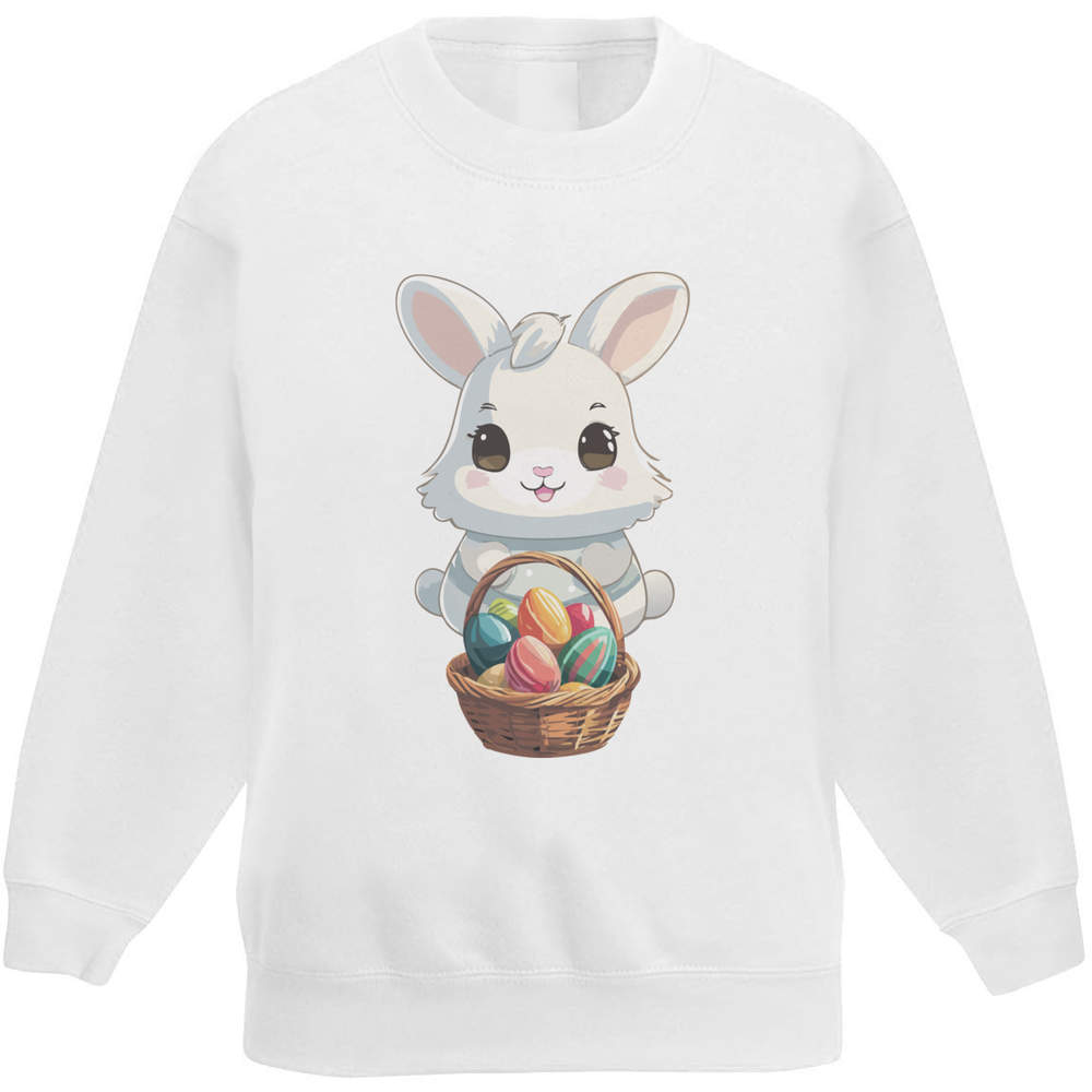 'Easter Bunny With Easter Basket Kawaii Style' Kid's Sweatshirt / Jumper (7-8 Years) (KW00152842)