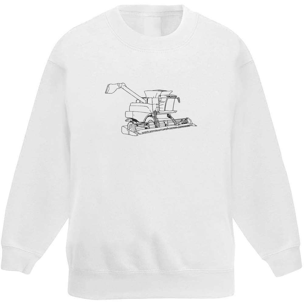 'Combine Harvester' Kids Sweatshirt / Jumper - White, 7-8 Years - Childrens Top for School, Sports, Play and Outdoor Wear (KW00165874)