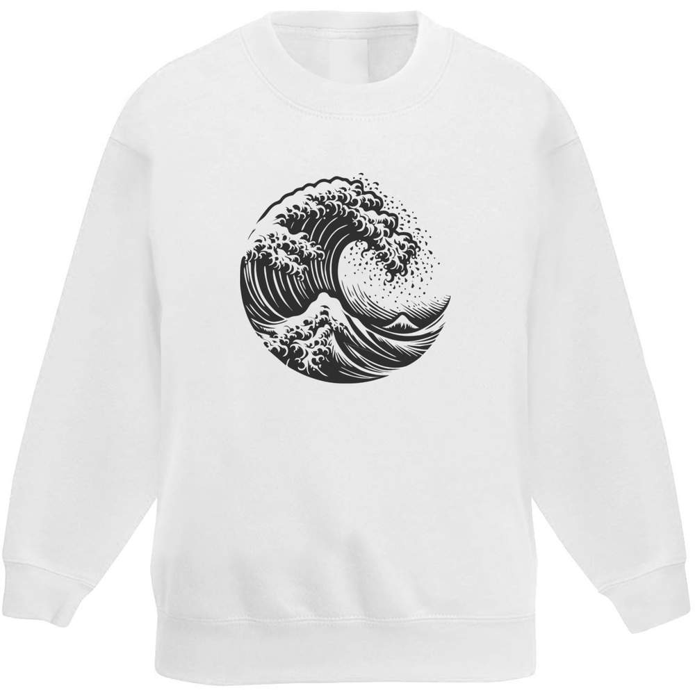 'Tsunami Ocean Wave' Kids Sweatshirt / Jumper - White, 7-8 Years - Childrens Top for School, Sports, Play and Outdoor Wear (KW00171964)