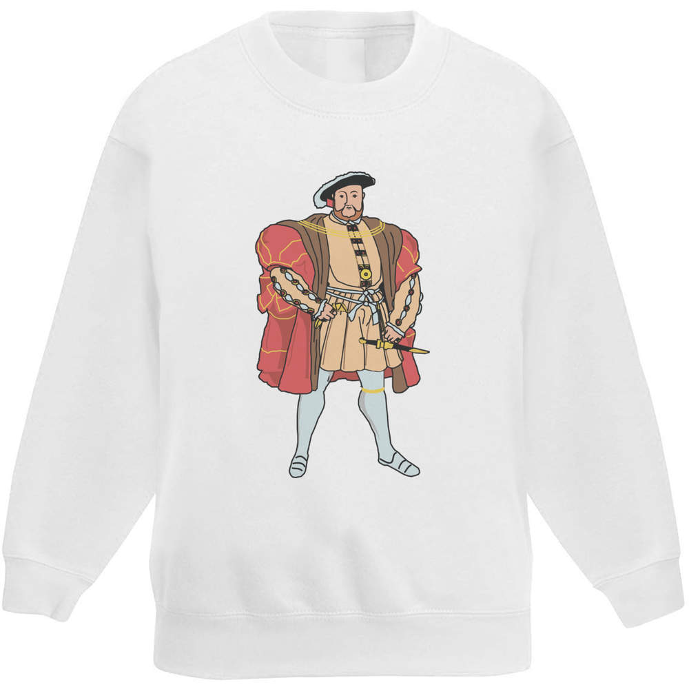 'King Henry VIII' Kids Sweatshirt / Jumper - White, 7-8 Years - Childrens Top for School, Sports, Play and Outdoor Wear (KW00181618)
