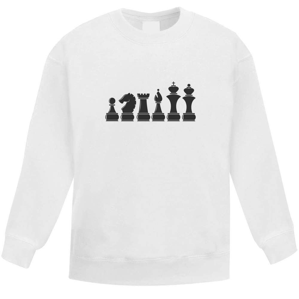 'Chess Pieces' Kids Sweatshirt / Jumper - White, 9-11 Years - Childrens Top for School, Sports, Play and Outdoor Wear (KW00052852)
