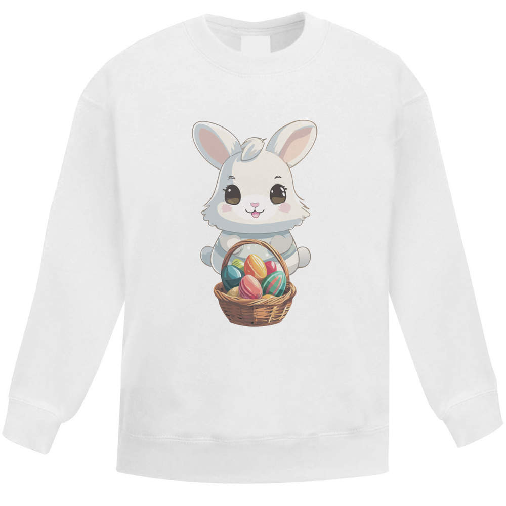 'Easter Bunny With Easter Basket Kawaii Style' Kid's Sweatshirt / Jumper (9-11 Years) (KW00152843)