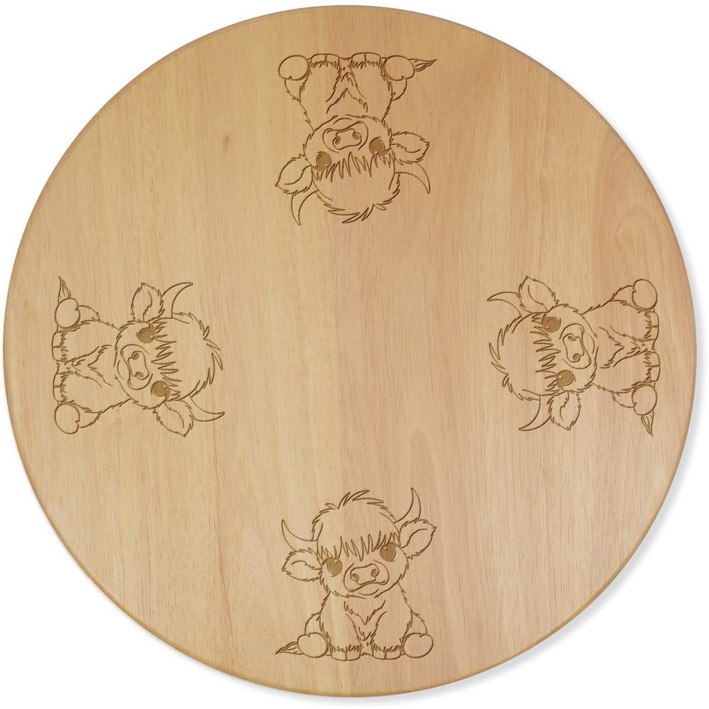 'Baby Highland Cow' Lazy Susan Rotating Turntable - Wooden Serving Platter for Cheese, Cakes, Pizza and Dining Tables (LA00025294)