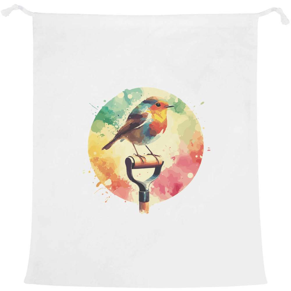 'Robin on a Garden Spade' Laundry / Washing / Storage Bag (LB00031948)