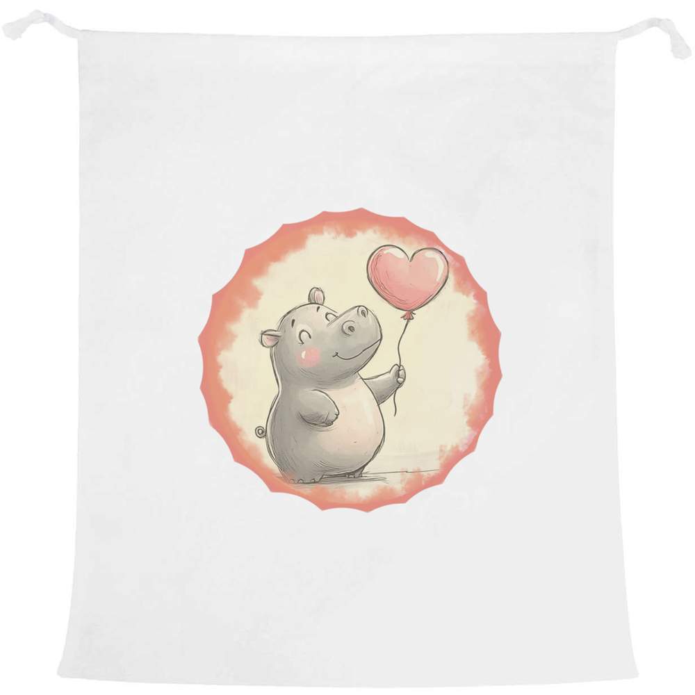 'Cute Hippo with Heart Shaped Balloon' Laundry / Washing / Storage Bag (LB00036261)