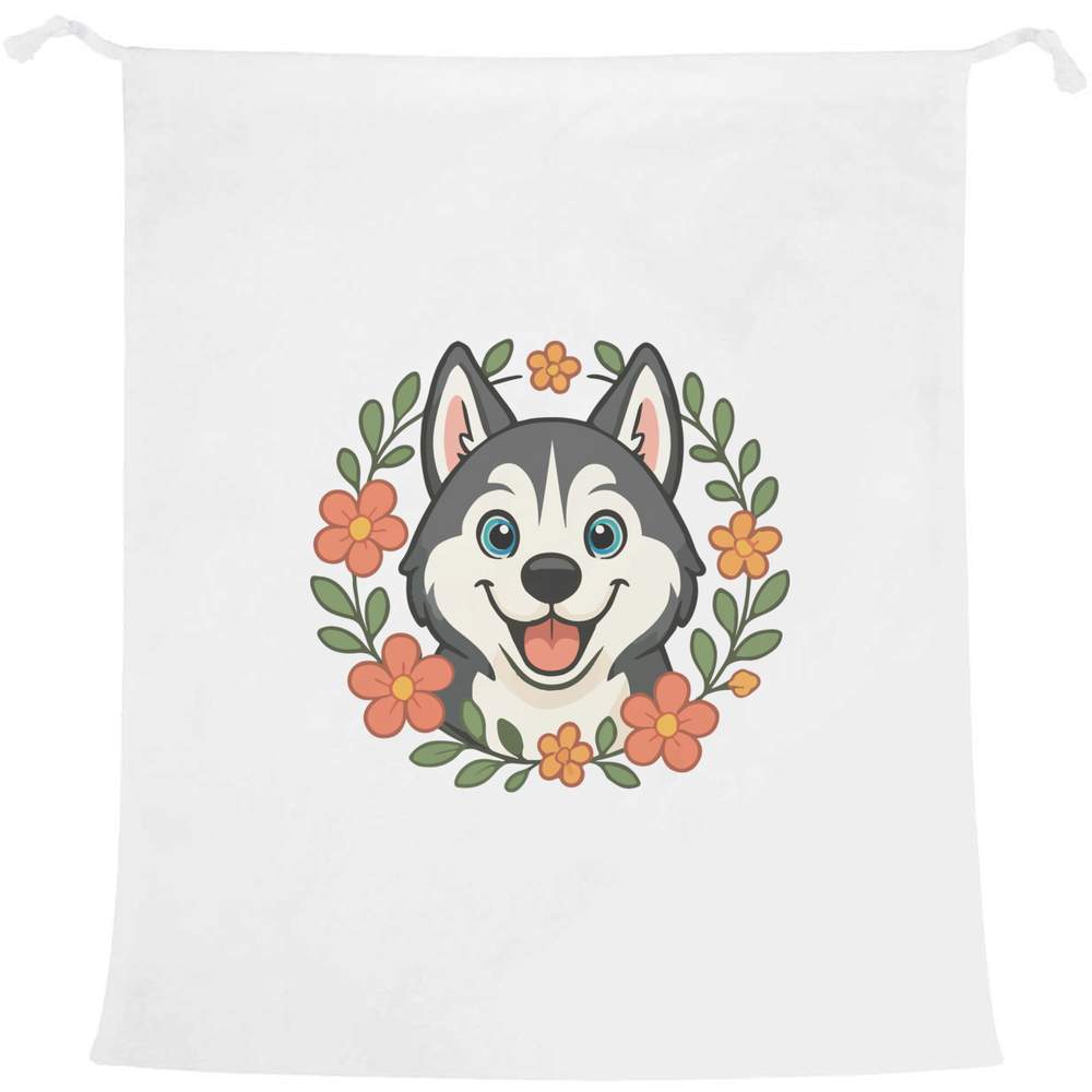'Husky Floral Wreath' Laundry / Washing / Storage Bag (LB00041790)