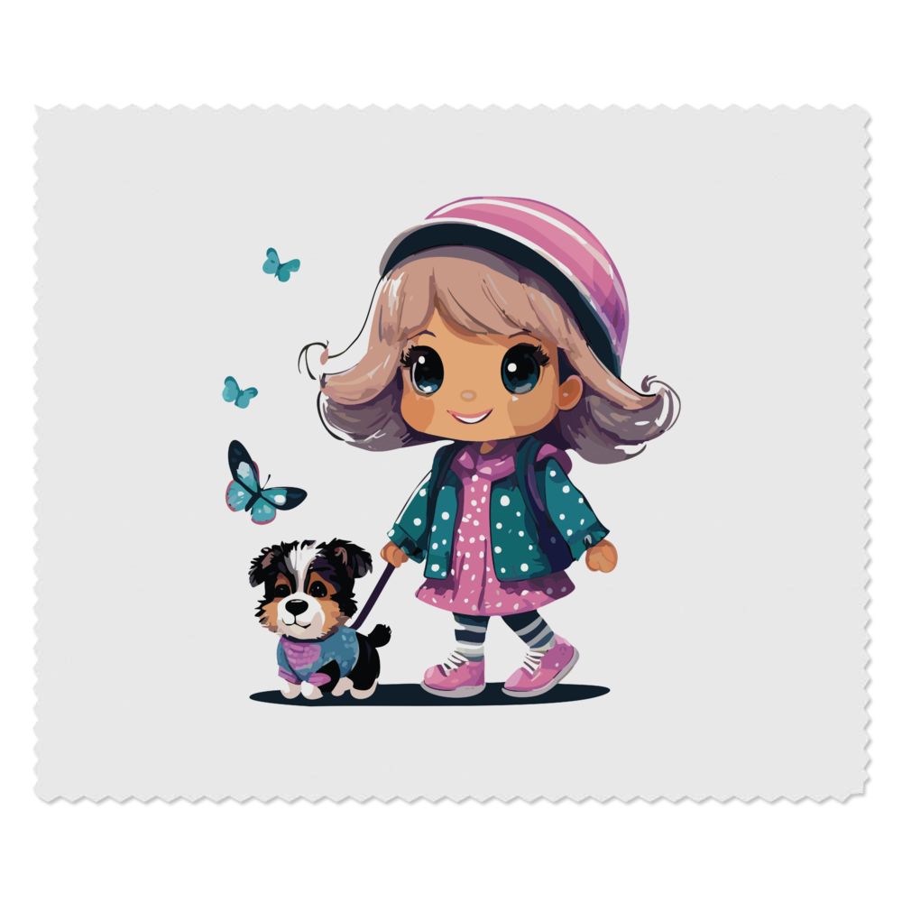 2 x 'Blond Girl Walking Puppy' Lens Cleaning Cloths - Microfibre Cloths for Glasses, Sunglasses, Phones, Cameras and Screens (LC00026986)