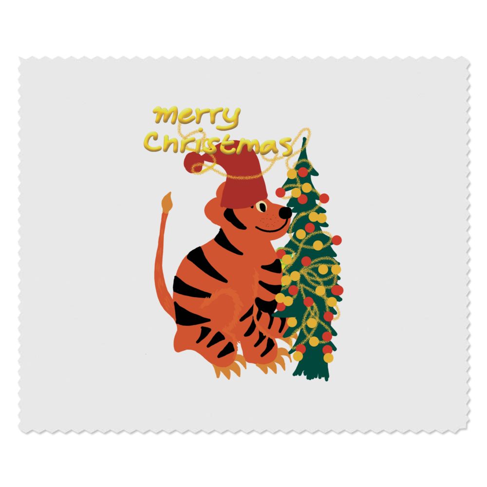 2 x 'Tiger Decorating A Christmas Tree' Microfibre Lens / Glasses Cleaning Cloths (LC00028733)