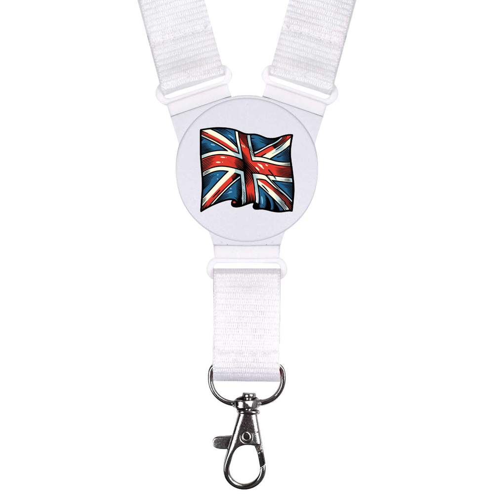 'Waving Union Jack Flag' Lanyard / Neck Strap - Badge Holder for Work, School, Events, Keys and ID Cards (LY00033174)