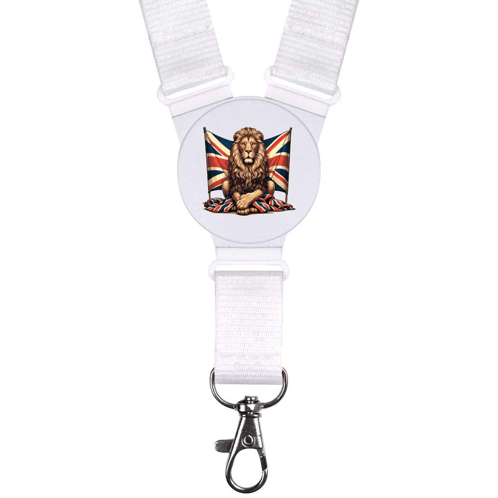 'Proud Lion & Union Jack' Lanyard / Neck Strap - Badge Holder for Work, School, Events, Keys and ID Cards (LY00039871)