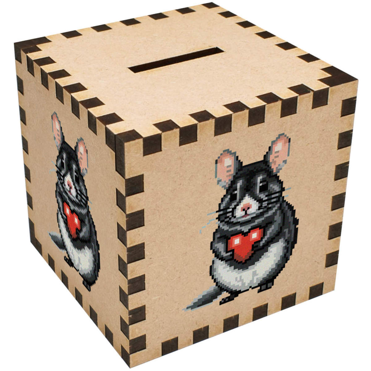 'Pixel Art Chinchilla Holding Heart' Money Box / Piggy Bank (MB00105326)