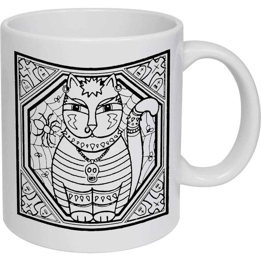 11oz (320ml) 'Goth Cat Motif' Ceramic Mug / Cup (MG00003764)