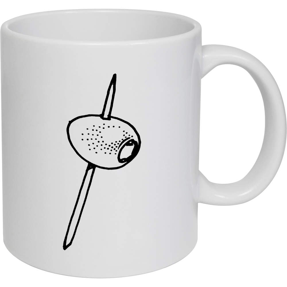 'Olive on Cocktail Stick' Ceramic Mug / Cup - White, 320ml - 11oz Coffee / Tea Cup for Home, Office, Hot Drinks and Gifts (MG00051771)