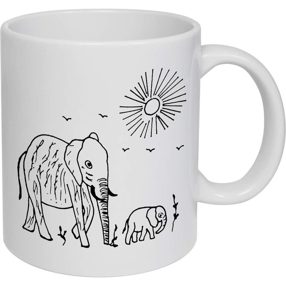 11oz (320ml) 'Elephant Mother & Calf' Ceramic Mug / Cup (MG00060202)