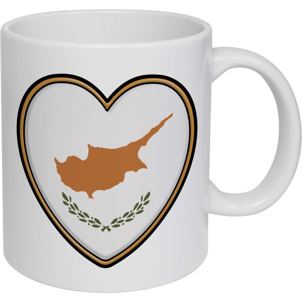 'Cyprus Flag Heart' Ceramic Mug / Cup - White, 320ml - 11oz Coffee / Tea Cup for Home, Office, Hot Drinks and Gifts (MG00063904)