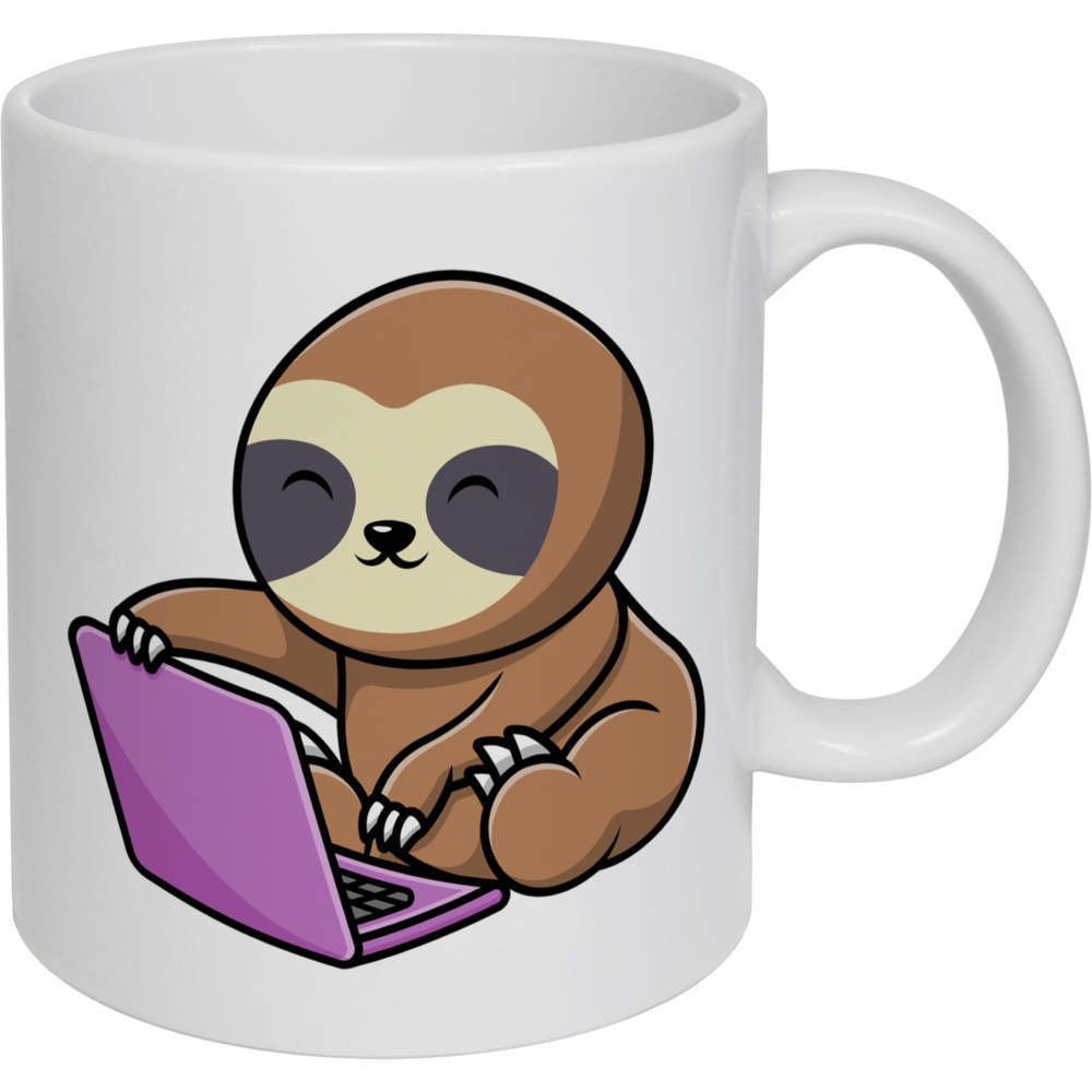 11oz (320ml) 'Sloth With a Laptop' Ceramic Mug / Cup (MG00066552)